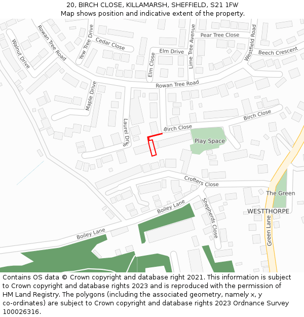 20, BIRCH CLOSE, KILLAMARSH, SHEFFIELD, S21 1FW: Location map and indicative extent of plot