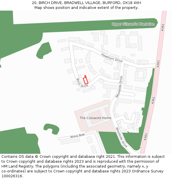 20, BIRCH DRIVE, BRADWELL VILLAGE, BURFORD, OX18 4XH: Location map and indicative extent of plot