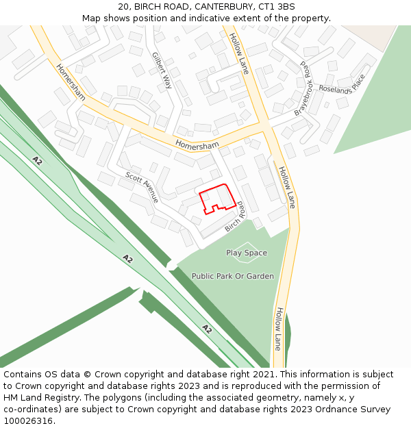 20, BIRCH ROAD, CANTERBURY, CT1 3BS: Location map and indicative extent of plot