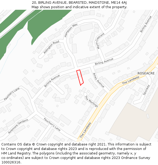 20, BIRLING AVENUE, BEARSTED, MAIDSTONE, ME14 4AJ: Location map and indicative extent of plot