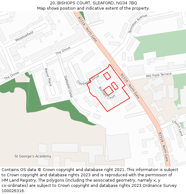 20, BISHOPS COURT, SLEAFORD, NG34 7BQ: Location map and indicative extent of plot