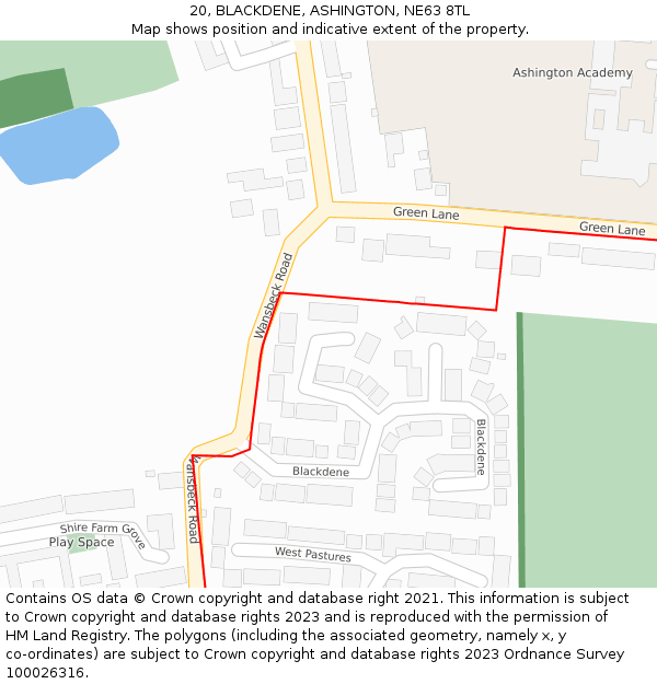 20, BLACKDENE, ASHINGTON, NE63 8TL: Location map and indicative extent of plot