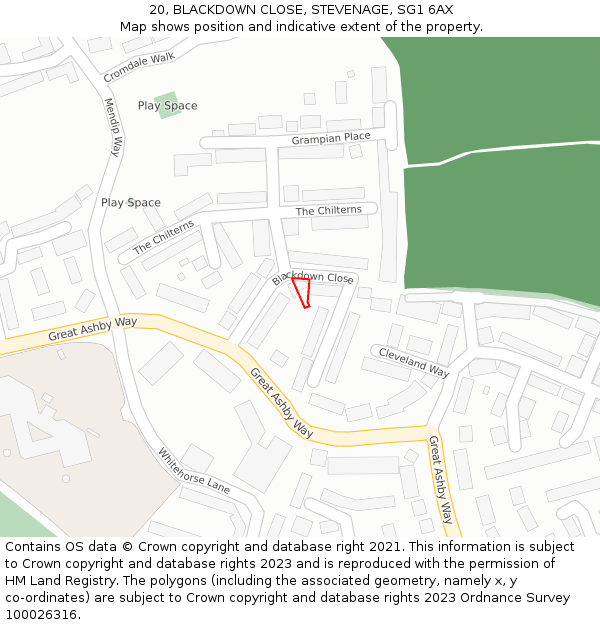 20, BLACKDOWN CLOSE, STEVENAGE, SG1 6AX: Location map and indicative extent of plot