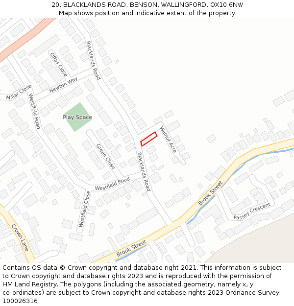 20, BLACKLANDS ROAD, BENSON, WALLINGFORD, OX10 6NW: Location map and indicative extent of plot