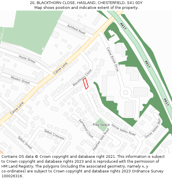 20, BLACKTHORN CLOSE, HASLAND, CHESTERFIELD, S41 0DY: Location map and indicative extent of plot