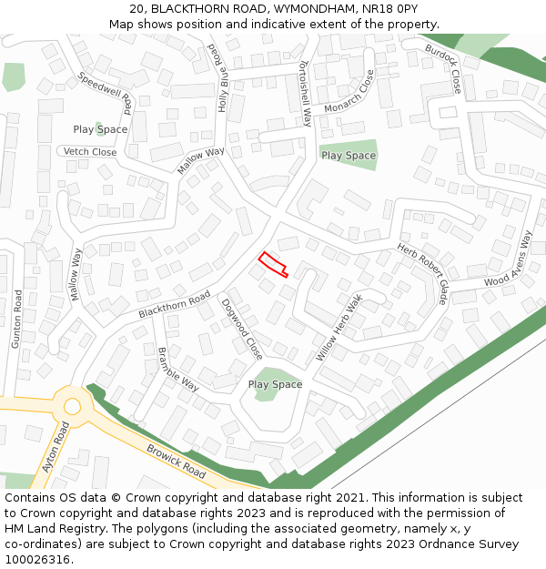 20, BLACKTHORN ROAD, WYMONDHAM, NR18 0PY: Location map and indicative extent of plot