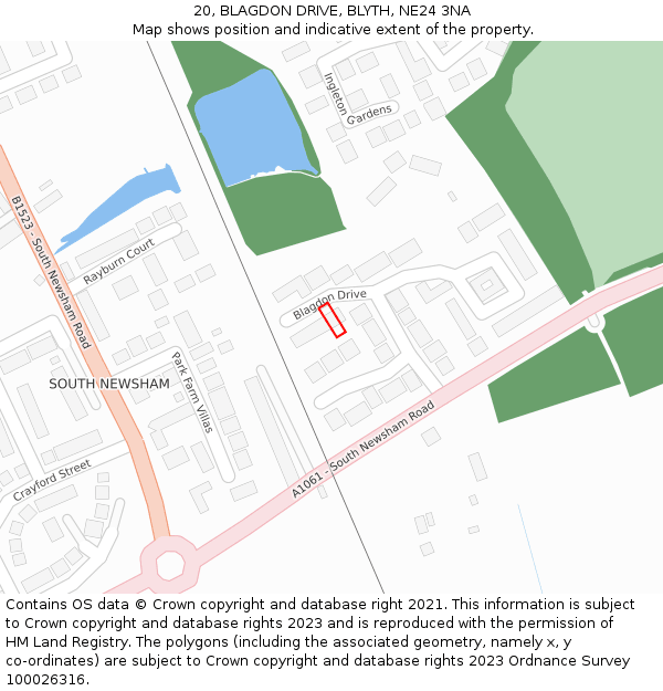 20, BLAGDON DRIVE, BLYTH, NE24 3NA: Location map and indicative extent of plot