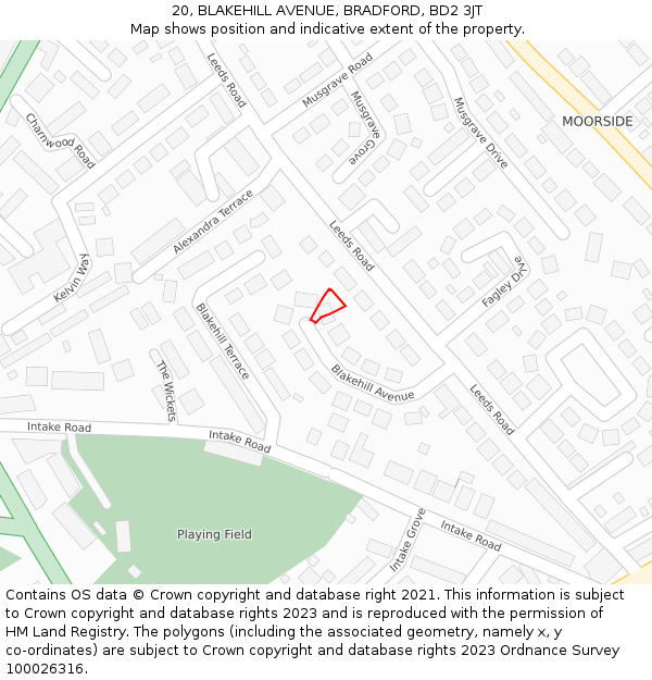 20, BLAKEHILL AVENUE, BRADFORD, BD2 3JT: Location map and indicative extent of plot