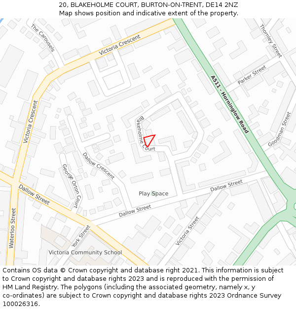 20, BLAKEHOLME COURT, BURTON-ON-TRENT, DE14 2NZ: Location map and indicative extent of plot