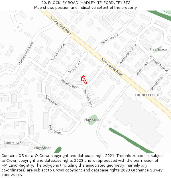 20, BLOCKLEY ROAD, HADLEY, TELFORD, TF1 5TG: Location map and indicative extent of plot