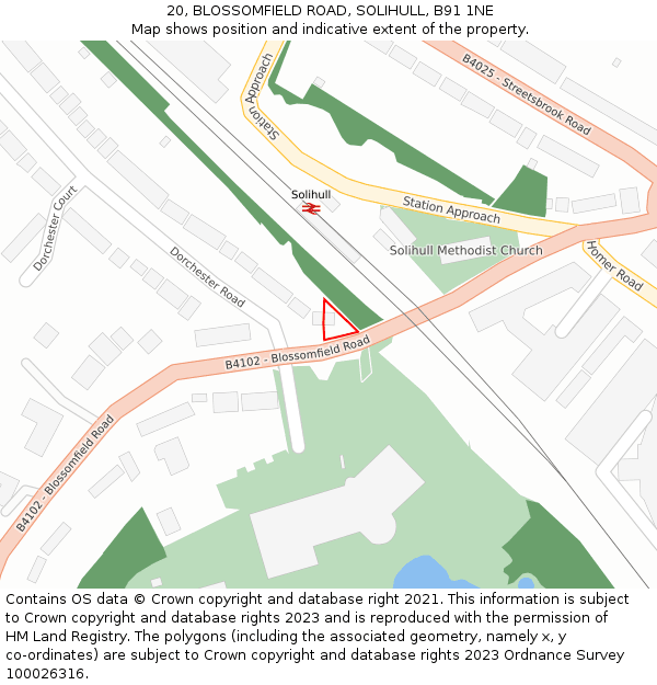 20, BLOSSOMFIELD ROAD, SOLIHULL, B91 1NE: Location map and indicative extent of plot