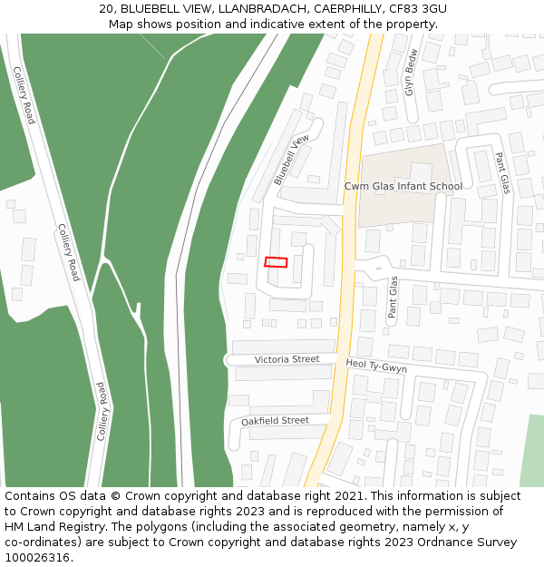 20, BLUEBELL VIEW, LLANBRADACH, CAERPHILLY, CF83 3GU: Location map and indicative extent of plot