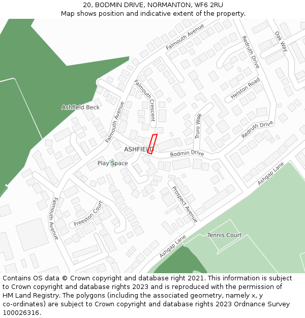 20, BODMIN DRIVE, NORMANTON, WF6 2RU: Location map and indicative extent of plot