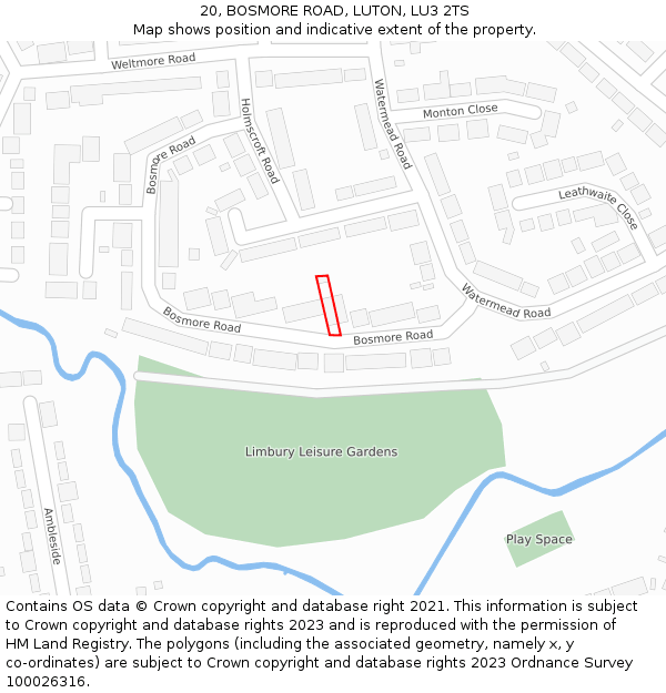 20, BOSMORE ROAD, LUTON, LU3 2TS: Location map and indicative extent of plot