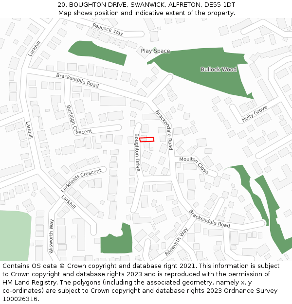 20, BOUGHTON DRIVE, SWANWICK, ALFRETON, DE55 1DT: Location map and indicative extent of plot