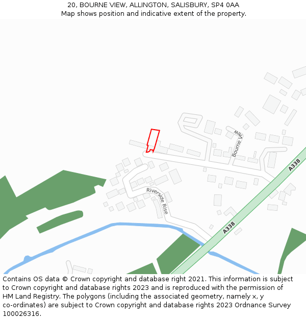 20, BOURNE VIEW, ALLINGTON, SALISBURY, SP4 0AA: Location map and indicative extent of plot