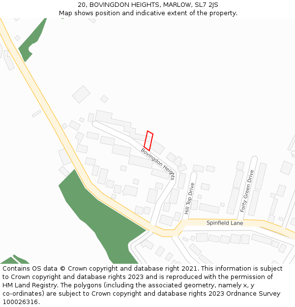20, BOVINGDON HEIGHTS, MARLOW, SL7 2JS: Location map and indicative extent of plot