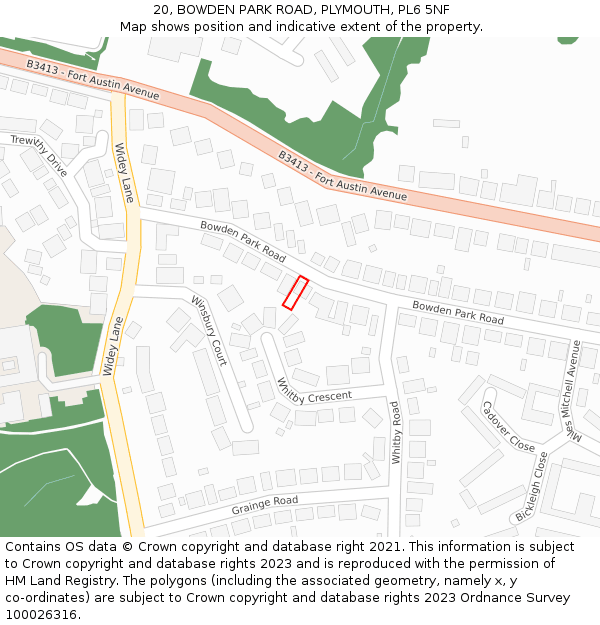 20, BOWDEN PARK ROAD, PLYMOUTH, PL6 5NF: Location map and indicative extent of plot