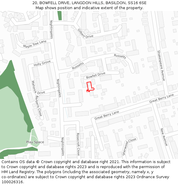 20, BOWFELL DRIVE, LANGDON HILLS, BASILDON, SS16 6SE: Location map and indicative extent of plot