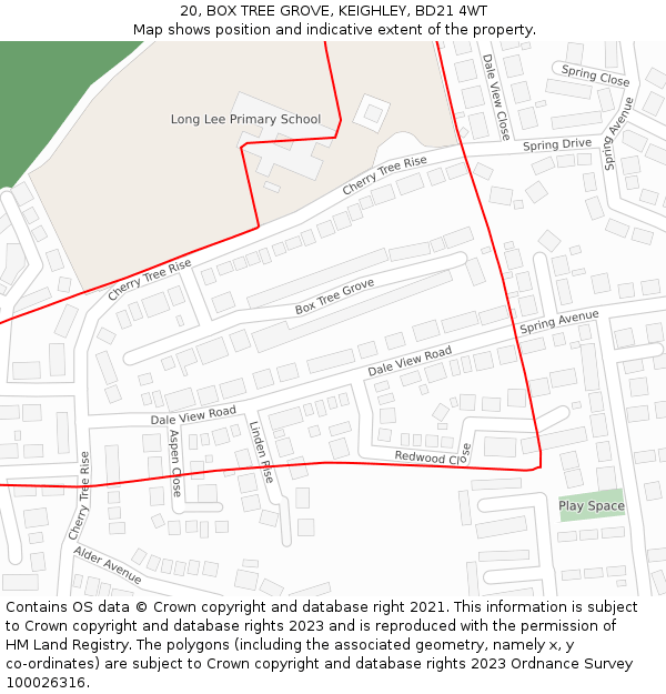 20, BOX TREE GROVE, KEIGHLEY, BD21 4WT: Location map and indicative extent of plot