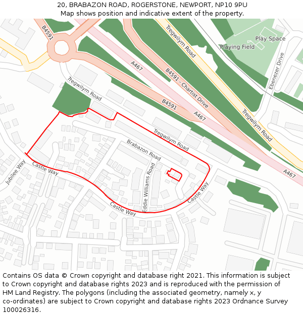 20, BRABAZON ROAD, ROGERSTONE, NEWPORT, NP10 9PU: Location map and indicative extent of plot