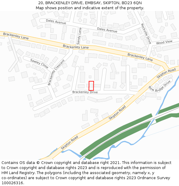 20, BRACKENLEY DRIVE, EMBSAY, SKIPTON, BD23 6QN: Location map and indicative extent of plot