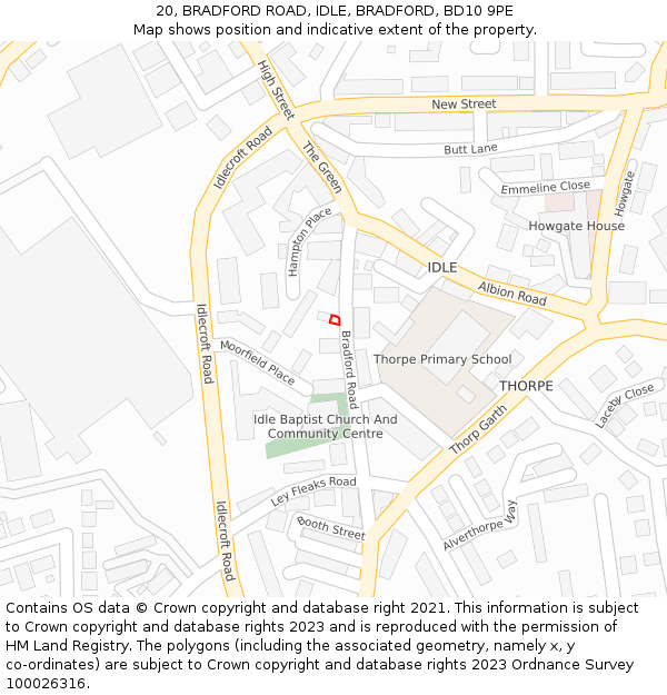 20, BRADFORD ROAD, IDLE, BRADFORD, BD10 9PE: Location map and indicative extent of plot