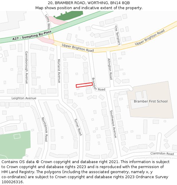20, BRAMBER ROAD, WORTHING, BN14 8QB: Location map and indicative extent of plot