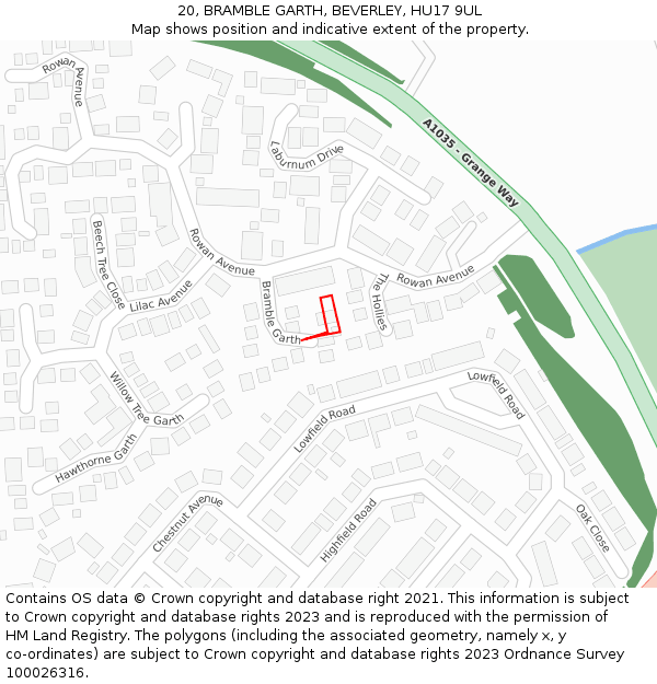 20, BRAMBLE GARTH, BEVERLEY, HU17 9UL: Location map and indicative extent of plot