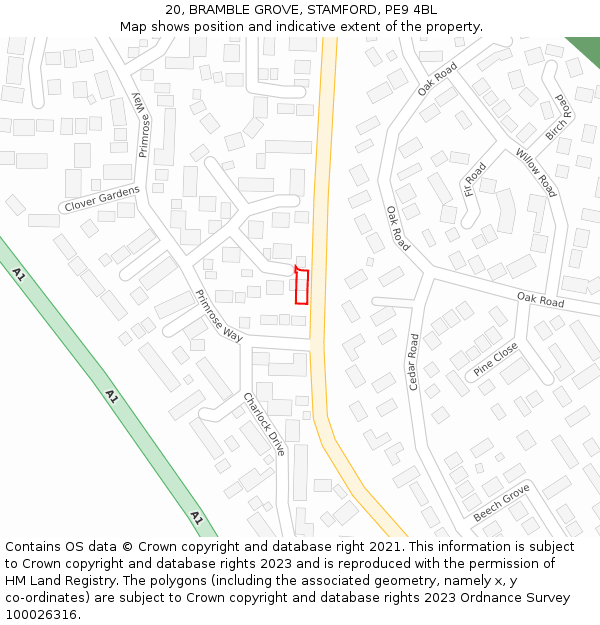 20, BRAMBLE GROVE, STAMFORD, PE9 4BL: Location map and indicative extent of plot