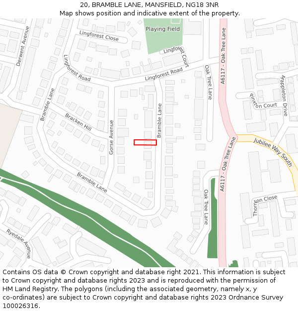 20, BRAMBLE LANE, MANSFIELD, NG18 3NR: Location map and indicative extent of plot