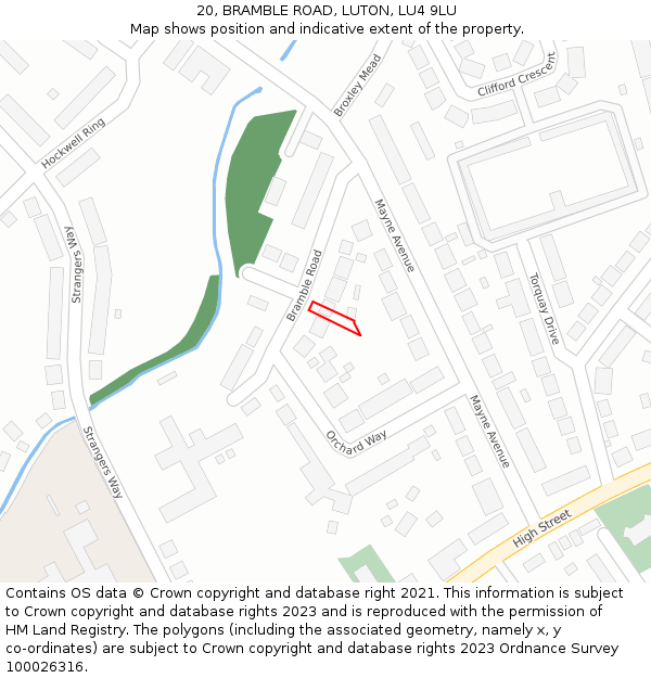 20, BRAMBLE ROAD, LUTON, LU4 9LU: Location map and indicative extent of plot