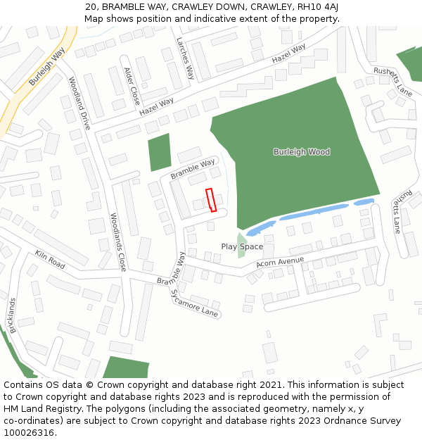 20, BRAMBLE WAY, CRAWLEY DOWN, CRAWLEY, RH10 4AJ: Location map and indicative extent of plot