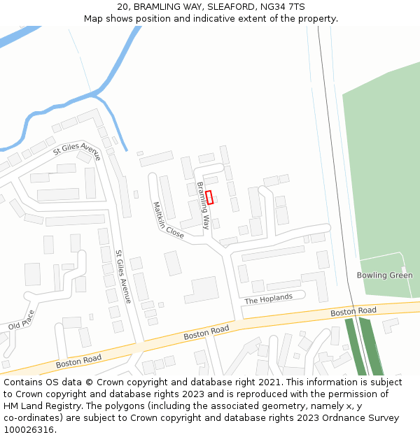 20, BRAMLING WAY, SLEAFORD, NG34 7TS: Location map and indicative extent of plot