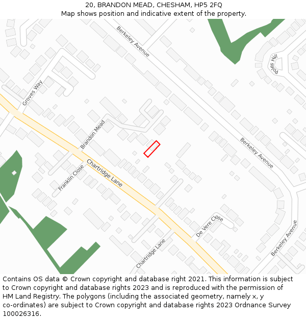 20, BRANDON MEAD, CHESHAM, HP5 2FQ: Location map and indicative extent of plot