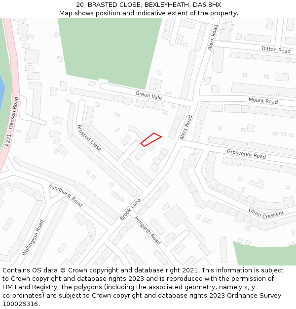 20, BRASTED CLOSE, BEXLEYHEATH, DA6 8HX: Location map and indicative extent of plot