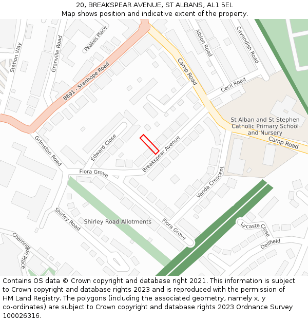 20, BREAKSPEAR AVENUE, ST ALBANS, AL1 5EL: Location map and indicative extent of plot