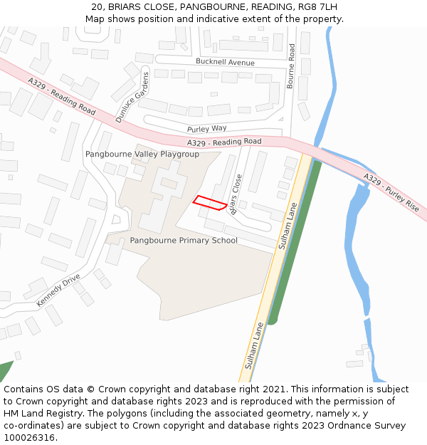 20, BRIARS CLOSE, PANGBOURNE, READING, RG8 7LH: Location map and indicative extent of plot