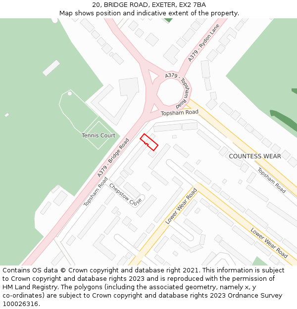 20, BRIDGE ROAD, EXETER, EX2 7BA: Location map and indicative extent of plot