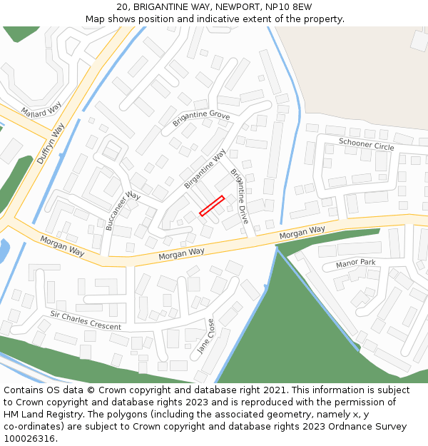 20, BRIGANTINE WAY, NEWPORT, NP10 8EW: Location map and indicative extent of plot