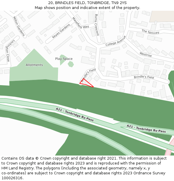 20, BRINDLES FIELD, TONBRIDGE, TN9 2YS: Location map and indicative extent of plot