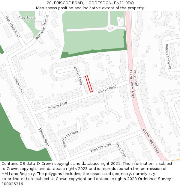 20, BRISCOE ROAD, HODDESDON, EN11 9DQ: Location map and indicative extent of plot