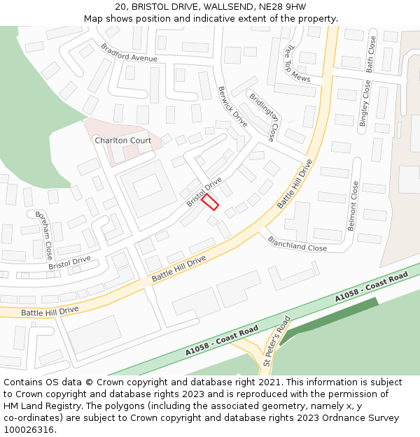 20, BRISTOL DRIVE, WALLSEND, NE28 9HW: Location map and indicative extent of plot