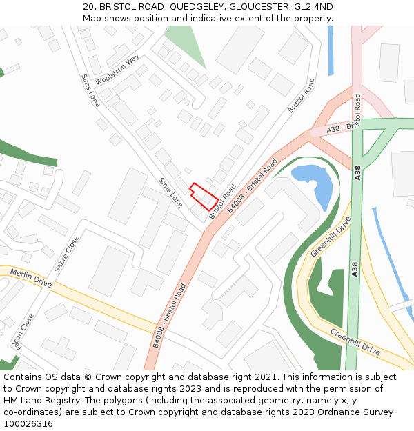 20, BRISTOL ROAD, QUEDGELEY, GLOUCESTER, GL2 4ND: Location map and indicative extent of plot