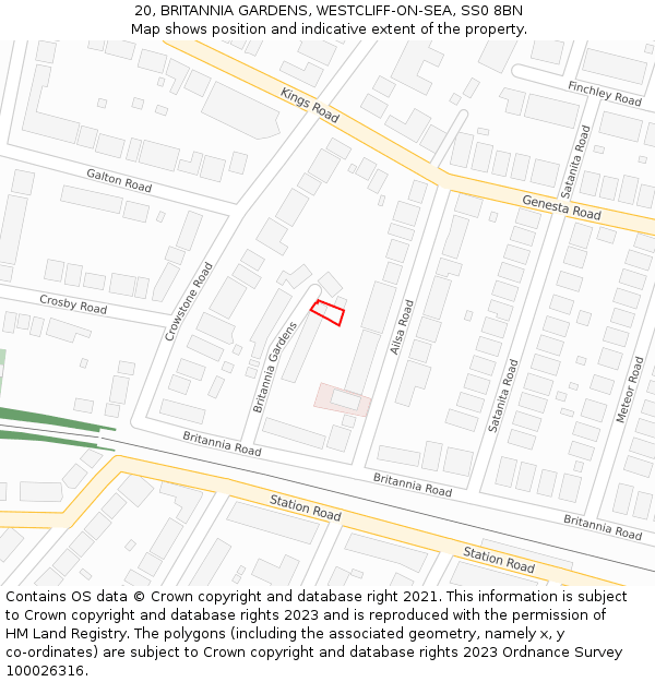 20, BRITANNIA GARDENS, WESTCLIFF-ON-SEA, SS0 8BN: Location map and indicative extent of plot