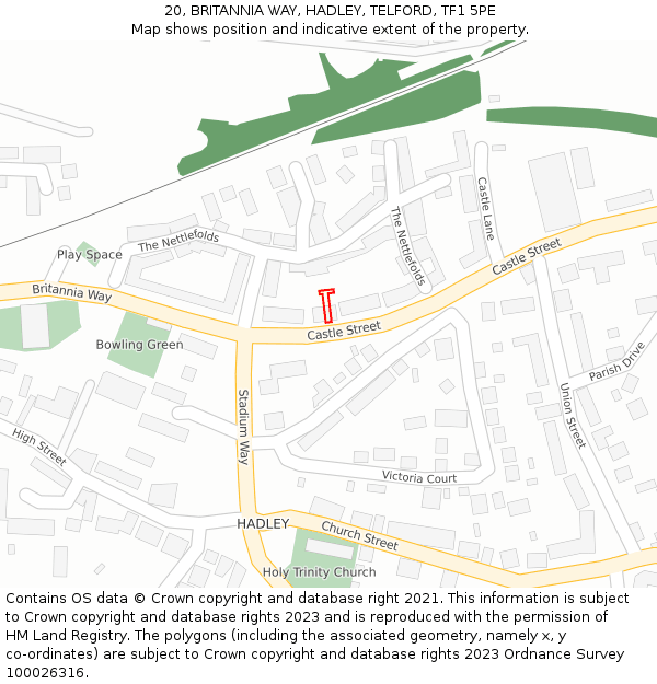 20, BRITANNIA WAY, HADLEY, TELFORD, TF1 5PE: Location map and indicative extent of plot