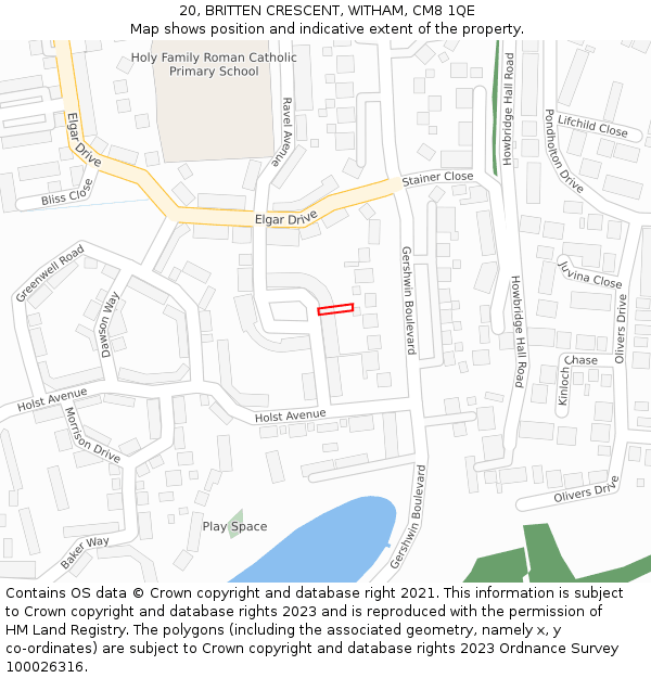 20, BRITTEN CRESCENT, WITHAM, CM8 1QE: Location map and indicative extent of plot