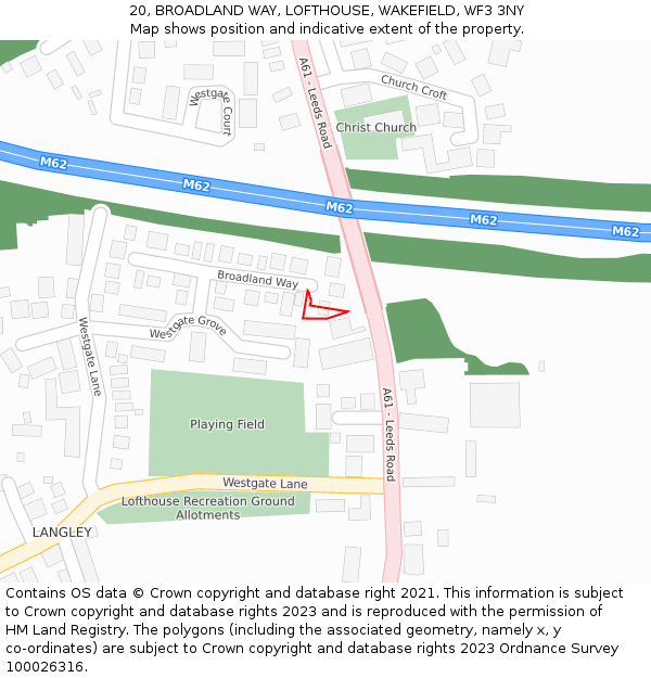 20, BROADLAND WAY, LOFTHOUSE, WAKEFIELD, WF3 3NY: Location map and indicative extent of plot