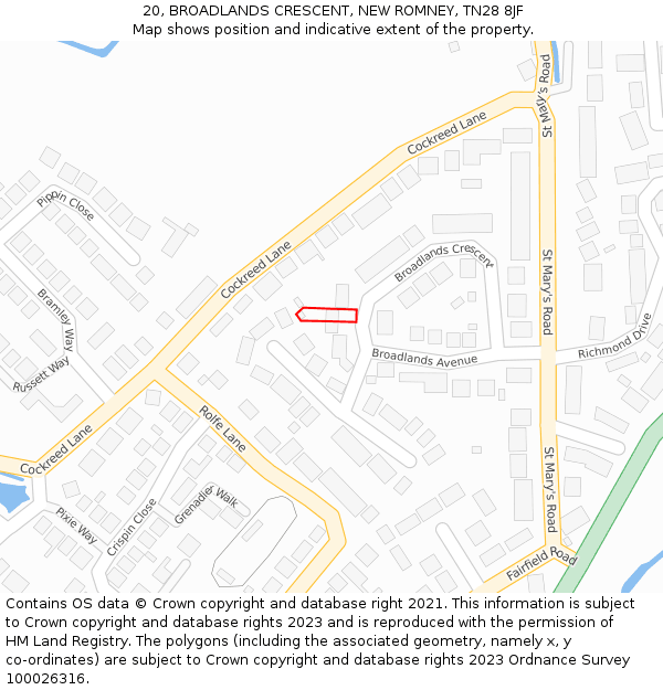 20, BROADLANDS CRESCENT, NEW ROMNEY, TN28 8JF: Location map and indicative extent of plot