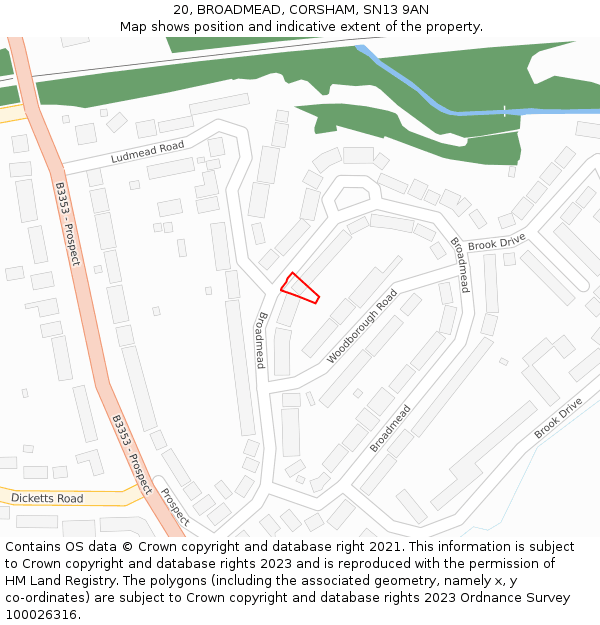 20, BROADMEAD, CORSHAM, SN13 9AN: Location map and indicative extent of plot